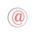 A circular icon with a red @ symbol on a white background, rotating to show different angles of the symbol's visibility against a gray backdrop.