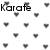 Black text and heart symbols on a white background with one gray rectangle, featuring 'Karate', '+my friends', and '=Life' in pixelated font.