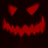 Red pixelated jack-o'-lantern faces with triangular eyes and jagged grins on dark backgrounds, displayed in a