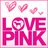 Pixelated pink and white icon with 'LOVE PINK' text and four heart shapes above the text.