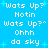 Pixelated text and star shapes on a bright blue background, with repeated phrases in white block letters.