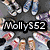 Four distinct pixelated images arranged in a : top-left shows feet with text 'Molly552', top-right has a green checkmark on teal background with 'is', bottom-left displays a peace symbol on blue with 'da', bottom-right shows a person with 'bomb' text