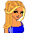 Pixel art buddy icon featuring two characters in blue athletic wear with white stripes, one holding a drink and the other raising an arm, accompanied by text reading "sweet swimmer gum" on a transparent background.