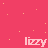 Pixelated pink background with scattered yellow stars and four instances of the text 'lizzy' in light pink, each rendered as a stylized font.