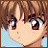 A 48x48 pixel buddy icon featuring a close-up of an anime-style character's face on the left and stylized text on a black background on the right, arranged in a contact sheet layout with two visible frames.