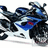 Pixelated motorcycle image with blue text labels on black and gray backgrounds.
