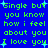 Green pixelated text on blue background with animated blue starbursts, repeating 'Single but you know how i feel about you I love you' in two