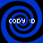Four identical blue and black spiral patterns arranged in a , each containing white text reading "CODY :D"