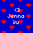 Blue background with red pixelated hearts scattered throughout; white text 'Jenna' and 'ilu' appears in multiple locations, each accompanied by a '<3' symbol.