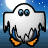 A ghost-like character with white body, blue eyes, and orange feet shifts poses against a night sky background.