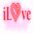 Red 'iL' and 've' text flanking a pink heart-shaped icon with pixelated edges on white background.