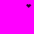 A static image with a bright pink background featuring three distinct black pixel clusters: one heart-shaped at top center, one star-like at top right, and one scattered dot pattern at bottom center.