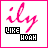 15 animated buddy icons featuring pink cursive text 'ily' above black rectangular blocks with white text 'LIKE' and 'HOORH', each frame showing subtle variations in surrounding decorative elements