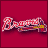 Two side-by-side pixelated images: left shows a red and white checkered 'Braves' script on maroon background, right displays a large red 'A' with blue outline on dark blue background.