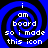 Four identical blue and black spiral icons with white pixelated text reading "i am board so i made this icon" arranged in a