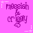 Purple text 'meaash is cryaly' on pink background with white star and dot patterns, static image.