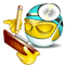 Animated icon of a yellow cartoon character with blue headgear holding a pencil and clipboard, eyes changing from closed to open states.