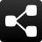 Black square background with three light gray rounded rectangles connected by a central line, forming a Y-shaped share symbol.
