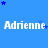 Blue background with repeated white text 'Adrienne' and scattered blue stars in a pattern