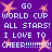 Purple background with light blue pixelated text reading 'GO WORLD CUP ALL STARS! I LOVE TO CHEER!!!!!!!!' and orange star shapes scattered throughout.