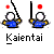 Pixelated character in blue and yellow clothing holding a white flag with red circle, standing against gray background with 'Kaientai' text below.