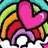 Pixelated rainbow with pink heart, white clouds, and black outline on red background; text reads "i called your boyfriend gay" and "and he hit me with his purse".