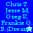 Pixelated text lists names on blue and purple backgrounds with a small star icon, showing color variations between frames.