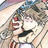 Pixelated anime-style character with light brown hair and red eyes, overlaid with blue text on a black background.
