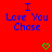 Red background with blue pixelated text reading "I Love You Chose" and two green heart symbols at the bottom.