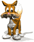 Animated cartoon fox with brown fur, white chest, and pink nose stands in a static pose with subtle facial expression changes.