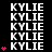 Static image of repeated 'KYLIE' text with pink heart symbols on black background, featuring a gray rectangular area at bottom right.