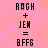 Pixelated black text on a pink and peach checkered background displays two identical mathematical equations with 'RAGH + JEM = BFFS' repeated vertically.