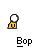 Animated contact sheet of 15 frames showing a yellow stick figure with white head performing various actions above the text 'Bop' on gray background.