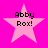 Four identical pink star-shaped icons on a bright pink background, each containing black pixelated text reading "Abby Rox!".