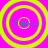 Four identical circular icons with yellow concentric rings on a bright pink background, each containing the text "I rock" in cyan pixelated font.