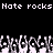 Pixelated text repeats 'Nate rocks' above a of white hands with black outlines against a black background
