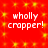 Red background with yellow starburst pattern and repeated white text 'wholly cropper!' in four quadrants.
