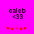 Pixelated text 'caleb' and '<33' above five red heart icons on a bright pink background, with one heart changing color between frames.