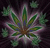 Static pixelated image of a cannabis leaf with green and brown hues on dark background, rendered in low-resolution digital style.