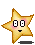 Four pixelated star-shaped icons with cartoon faces arranged in a on gray background, each featuring white eyes and black mouths