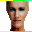 repeated pixelated headshots showing a person with short light brown hair and dark clothing against a gray background, arranged in and