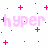 Pixelated pink text "hyper" repeated with scattered red plus signs on white background, partially cropped at bottom-right corner.