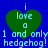 Green heart with text "i love a 1 and only 1 hedgehog!" on blue background, displayed in four identical