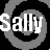 A 50x50 pixel animated buddy icon featuring a grayscale contact sheet of two frames: left frame shows 'Sally' text over a circular shape, right frame displays a cartoon character with closed eyes and long hair.