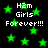 Green star shapes float against a black background with repeated white text reading "H2m Girls Forever!!!" in pixelated font.