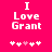 Bright pink background with white pixelated text "I Love Grant" and five heart symbols below, where the third heart is light pink.