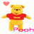 Two side-by-side pixelated Winnie the Pooh figures in red shirts with 'Pooh' text below, one featuring a pink heart above its head.