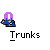 Animated contact sheet of a pixel art character performing an action sequence with yellow energy effects, labeled "Trunks" under each frame.