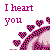 Pixelated text 'I heart you' in magenta and pink with black-and-magenta checkered hearts on a white background.