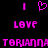 Pixelated pink text and symbols on black background: vertical bars, heart shape, 'LOVE' repeated twice, 'TORIANNA' repeated twice.